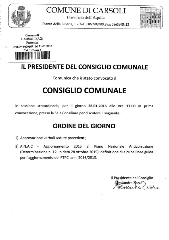 Carsoli Consiglio Comunale