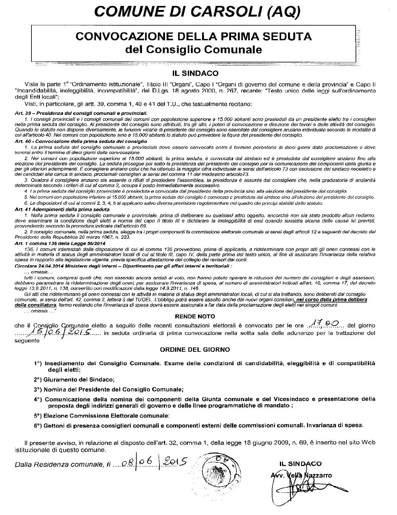 Primo Consiglio Comunale