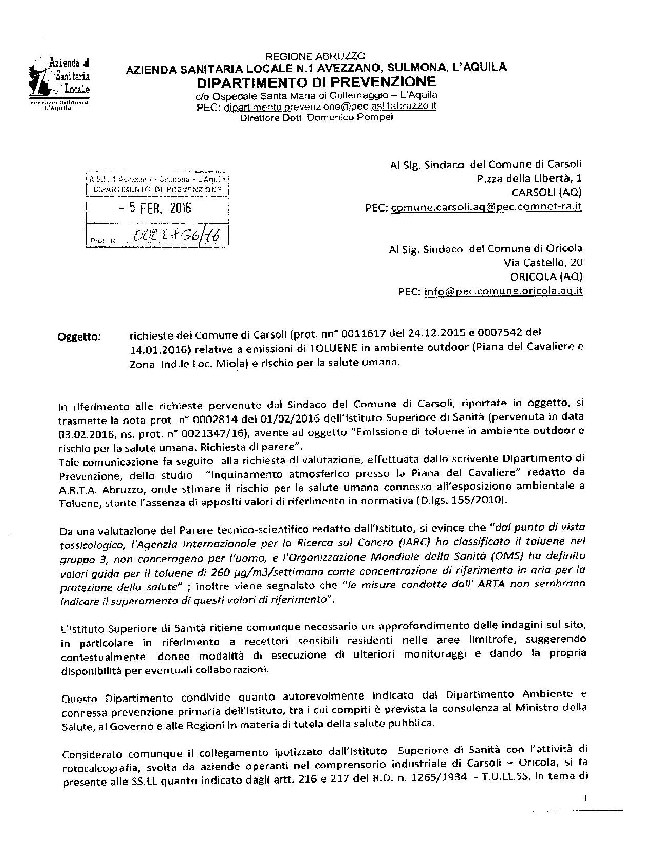 Risposta Istituto Superiore di Sanità1