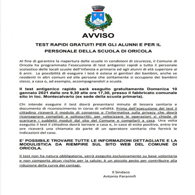 Oricola,Test