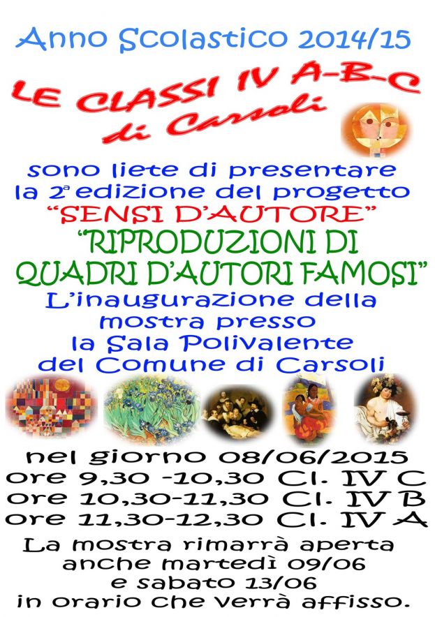 CARSOLI,2°EDIZIONE DEL PROGETTO "SENSI D'AUTORE"DELLE CLASSI IV A-B-C DELLA SCUOLA PRIMARIA