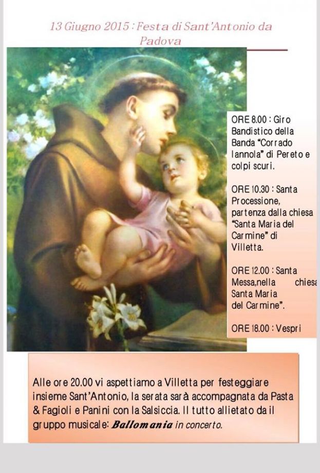TUFO DI CARSOLI,FESTA DI SANT'ANTONIO DA PADOVA DOMANI 13 GIUGNO