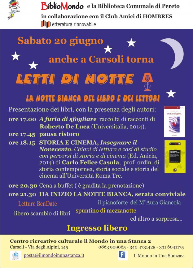 "LETTI DI NOTTE",LA NOTTE BIANCA DEL LIBRO A "IL MONDO IN UNA STANZA2"