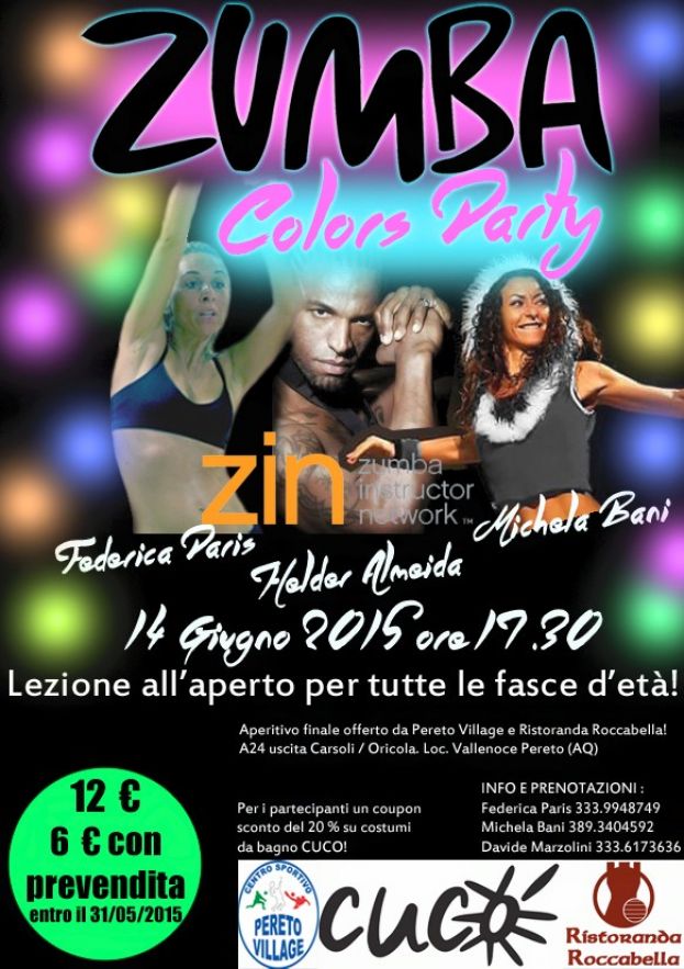 ZUMBA COLOR PARTY A PERETO VILLAGE PER DOMENICA 14 GIUGNO