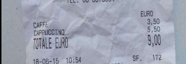 CAFFE' E CAPPUCCINO?9EURO IN CENTRO A ROMA.LO SCONTRINO DA "RECORD"DELLA COMMESSA