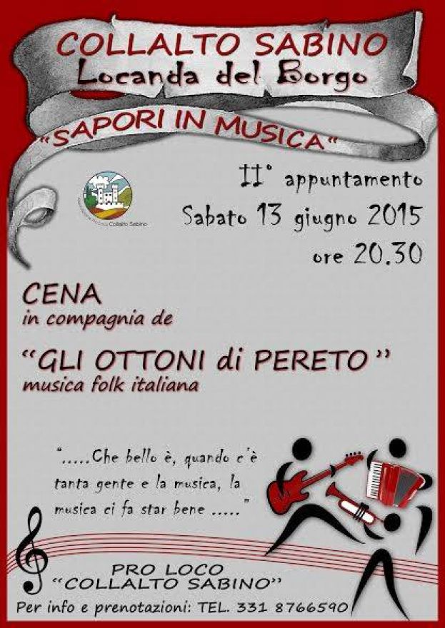 "SAPORI IN MUSICA"CON GLI OTTONI DI PERETO A COLLALTO SABINO PER SABATO 13 GIUGNO