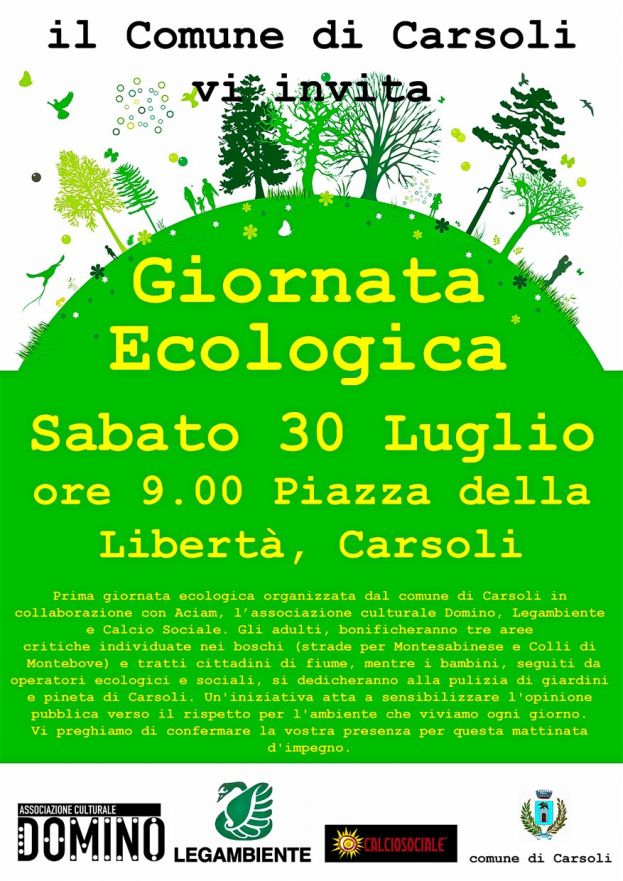 PRIMA GIORNATA ECOLOGICA A CARSOLI: " RIPULIAMO IL MONDO INIZIANDO DAL NOSTRO PAESE"