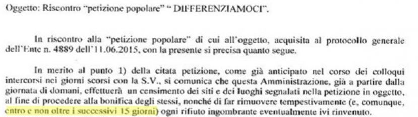 PETIZIONE POPOLARE "DIFFERENZIAMOCI":"ENTRO E NON OLTRE I SUCCESSIVI 15 GIORNI"