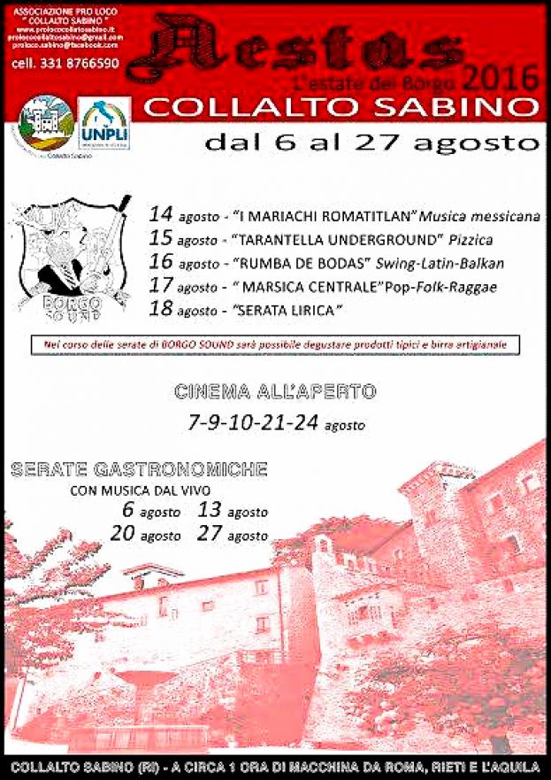 "AESTAS", L'ESTATE DEL BORGO 2016 A COLLALTO SABINO