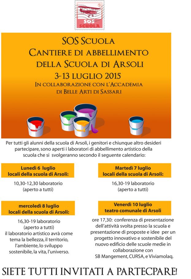 S.O.S. SCUOLA:FINO AL 13 LUGLIO ALL'ISTITUTO DI ARSOLI CON L'ACCADEMIA DELLE BELLE ARTI DI SASSARI